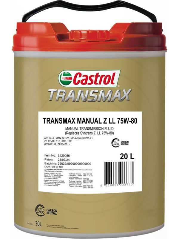 Castrol Trans Manual Z LL Gear Oil 75W80 20L 3429956