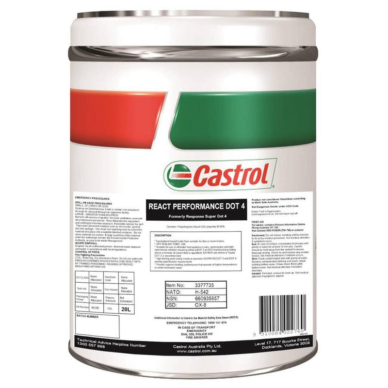 Castrol React Performance DOT4 Brake fluid 20L 3377735